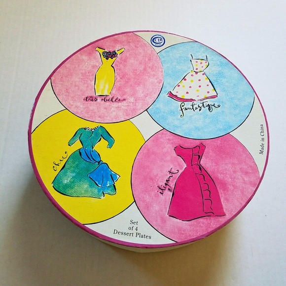 Boxed Set of 4 Vintage Rosanna by CIB 8” Salad Dessert Plates Fashion Dresses - Picture 6 of 8